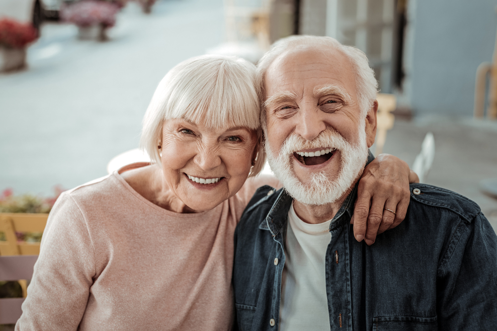 Smiling senior couple in Fresno memory care.