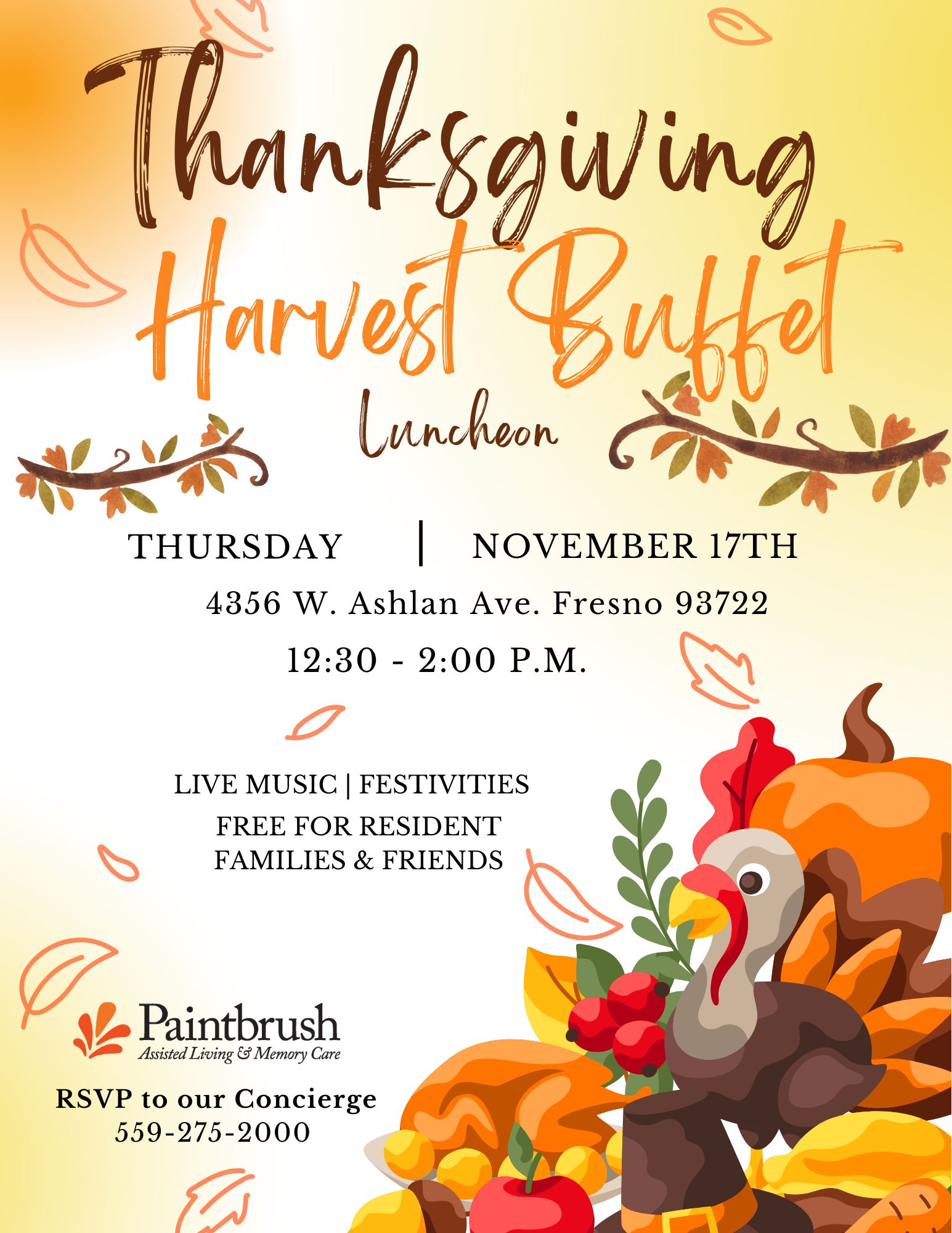 Thanksgiving Harvest Buffet Luncheon - Paintbrush Assisted Living In Fresno
